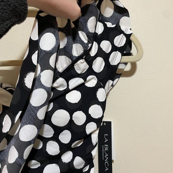 NEW La Blanca Size 6 Mod For Dot Polka Dot Ruffle One Piece Swimsuit Black White - Picture 10 of 15